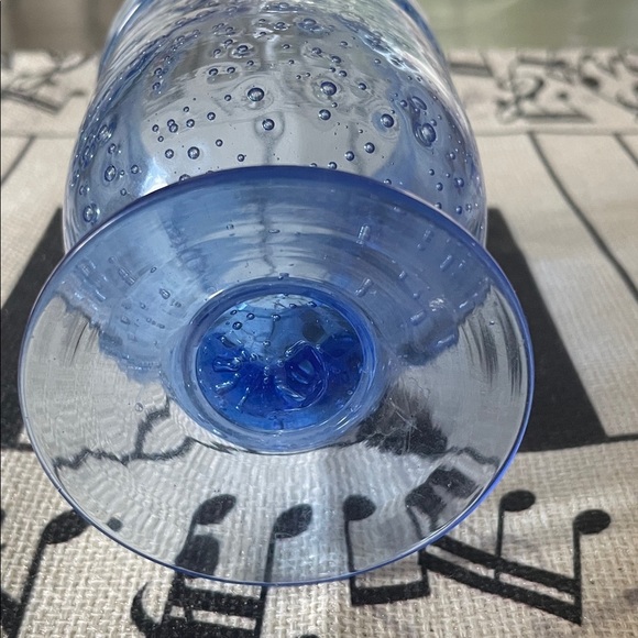 Blue Footed Handblown Numerous Air Bubble Glass Seeded Goblet or Candle Holder - Picture 8 of 9